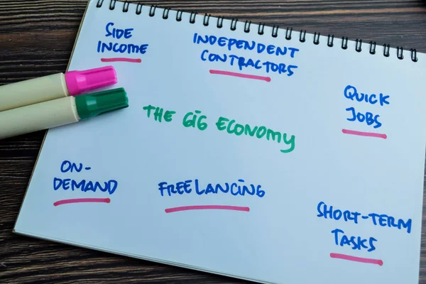 Концепція Gig Economy Пише Про Книгу Ключовими Словами Ізольованими Дерев — стокове фото