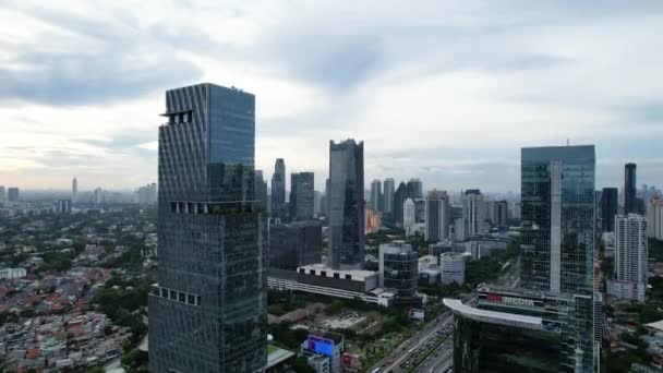 Cidade Panorâmica Jacarta Capital Indonésia Pôr Sol Raro Dia Claro — Vídeo de Stock