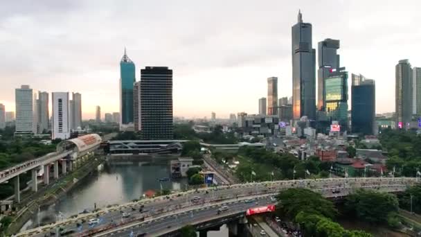 Hiperlapso Aéreo Vídeo Dronelapse Cidade Jacarta Pôr Sol Jacarta Indonésia — Vídeo de Stock