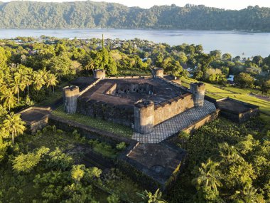 Aerial view of Fort Belgica With Banda Neira ocean In Background. Maluku, Indonesia, April 13, 2024 clipart