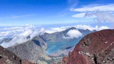 Göl ve yüksek zirveli yüksek dağ manzarası