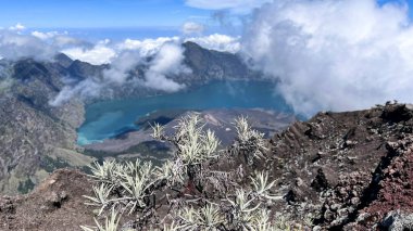 Göl ve yüksek zirveli yüksek dağ manzarası