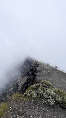 Rinjani 'deki sisli dağ yolu.
