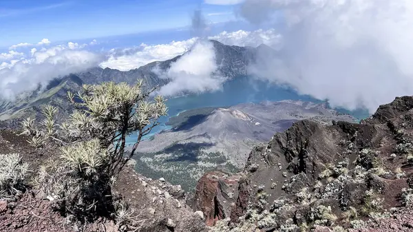Göl ve yüksek zirveli yüksek dağ manzarası