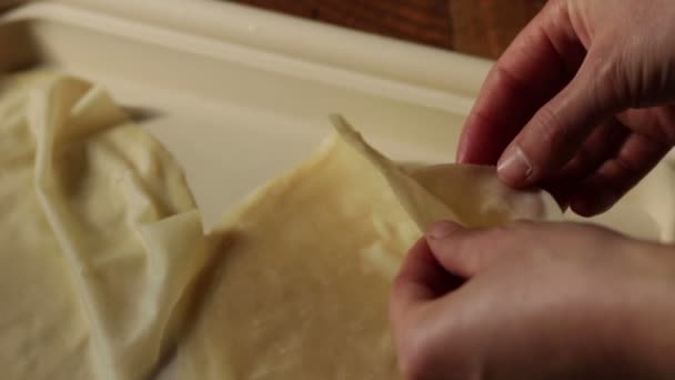 Pasta Filata Fatta Casa Base Classici Involtini Primavera Rotoli Gamberi — Video Stock