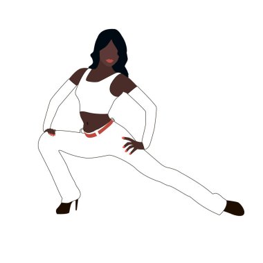 Beyaz arka planda spor pozu veren bir kız.