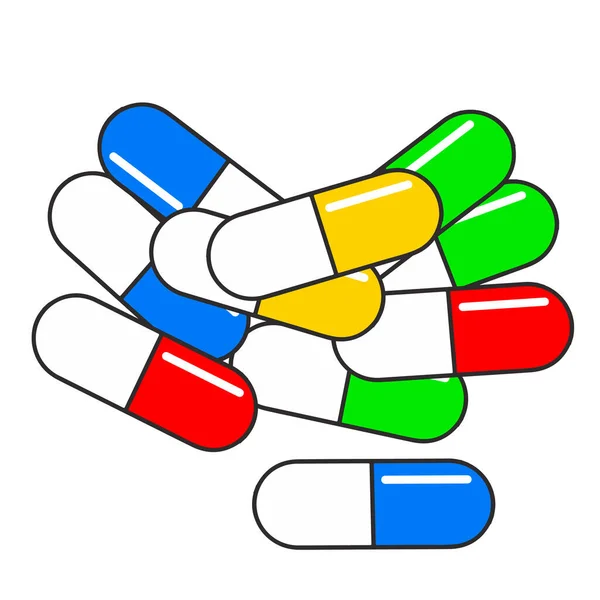Pilules Pilules Multicolores Sur Fond Blanc — Image vectorielle