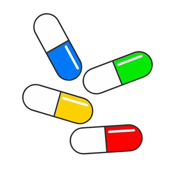 Pillen Multi Gekleurde Pillen Een Witte Achtergrond — Stockvector