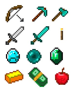 Piksel resim oyunu ögeleri seti
