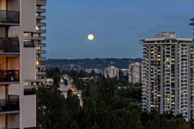 Gece manzaralı, dolunay yükselen.