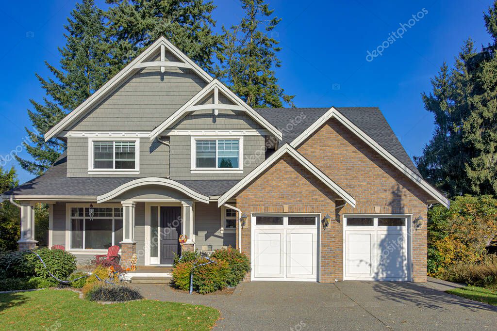 Luxury residential house lightly decorated for Helloween.