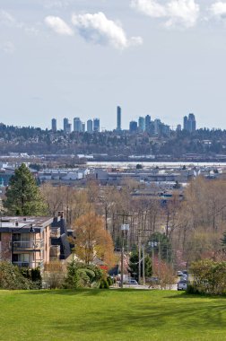 City district view on spring season in Canada. clipart