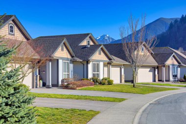 Britanya Kolumbiyası, Kanada 'da aydınlık kış gününde güzel evler..