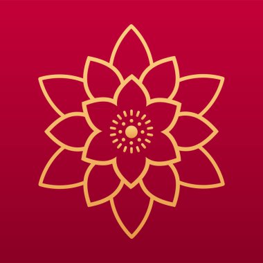 Lotus çiçeği dekoratif elementi. Geleneksel Çin çiçek dekoratif elementi. Çiçek deseni. İzole vektör illüstrasyonu