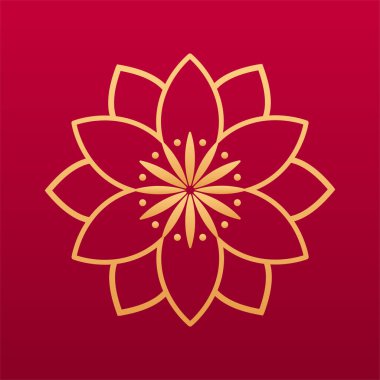 Lotus çiçeği dekoratif elementi. Geleneksel Çin çiçek dekoratif elementi. Çiçek deseni. İzole vektör illüstrasyonu