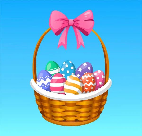 stock vector Basket with Easter eggs. Festive vector illustration isolated on blue background