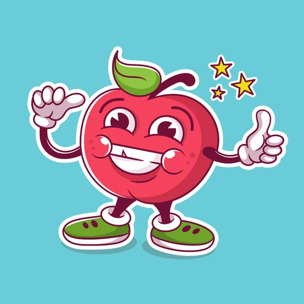 Caractère Dessin Animé Apple Illustration Vectorielle Joyeuse Mascotte Pomme Rouge — Image vectorielle