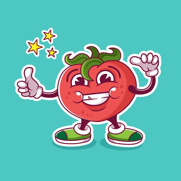Personnage Dessin Animé Tomate Illustration Vectorielle Caractère Mascotte Tomate Heureuse — Image vectorielle