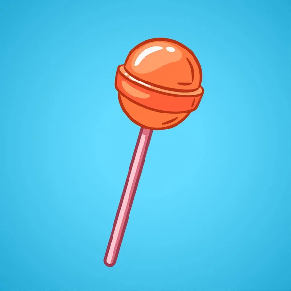 棒棒糖的例子 橙色糖果在棍子上 手绘矢量图解 — 图库矢量图片