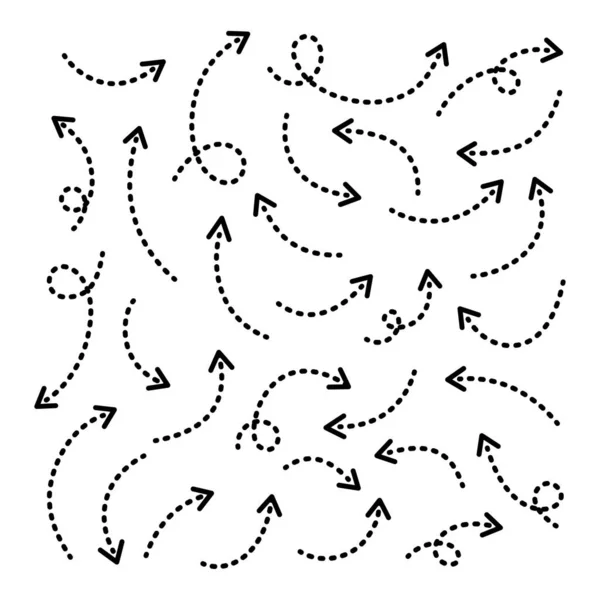 稀疏弯曲点缀箭头集合 矢量手绘有卷曲的箭头 指向不同的方向 — 图库矢量图片