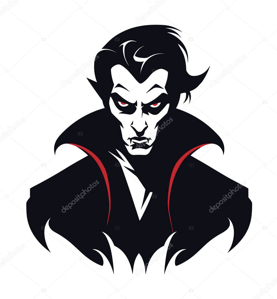 Vampire Dracula portrait. Halloween illustration in black and white colors