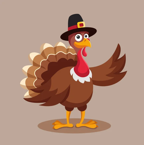 Truthahnfigur Mit Pilgerhut Cartoon Vektorillustration Thanksgiving Thanksgiving Vogel Maskottchen Isoliert — Stockvektor