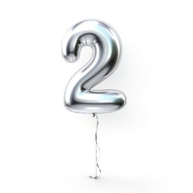 2 numaralı gümüş balon beyaz arka planda izole edilmiş. 3B numara illüstrasyon canlandırıcı. Konsept öğrenimi
