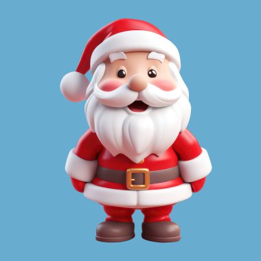 Noel Baba 3D illüstrasyon çizimi. Çizgi film karakteri Noel Baba oyuncağı. Santa 3D sanat soyutlanmış. Yeni yıl ve Noel tatili için klip sanatı.