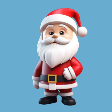 Noel Baba 3D illüstrasyon çizimi. Çizgi film karakteri Noel Baba oyuncağı. Santa 3D sanat soyutlanmış. Yeni yıl ve Noel tatili için klip sanatı.