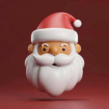 Noel Baba Başı 3D Simge Hazırlama. Çizgi film 3 boyutlu illüstrasyon. Noel Baba oyuncağı. Santa 3D klip sanatı izole edildi. Yeni yıl ve Noel tatili için klip sanatı.