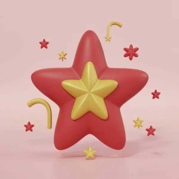 Star Christmas ornament 3d icon. Red Christmas star 3d rendered illustration. Christmas treetopper toy, clip art.