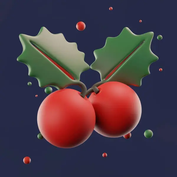 Holly berries 3d icon in plastic cartoon style. Minimalistic 3d illustration of Christmas berries. Stylized holiday decoration.
