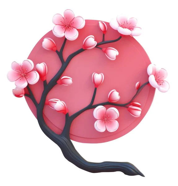 Illustration Fleur Cerisier Branche Sakura Avec Des Fleurs Art Décoratif — Photo
