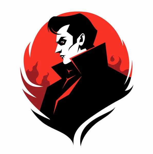 Vampir Dracula Porträt Profil Vector Halloween Flache Illustration Minimalistischer Stil — Stockvektor
