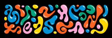 Sıvı soyut organik damlalar. Vektör düz çizim. Dalgalı kabarcıklar ve y2k tarzında düşüşler