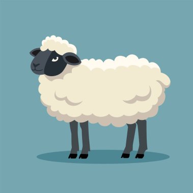 Koyun düz vektör çizimi. Katı bir arka planda izole edilmiş çiftlik hayvanı sanatı. Minimalist modern biçim