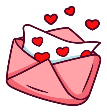 Sevgililer Günü aşk mektubu. Karikatür çizimleri izole edilmiş.