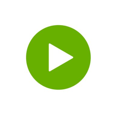 Çal düğmesi simgesi. Beyaz arka planda yeşil oyun sembolü. Vektör illüstrasyonu