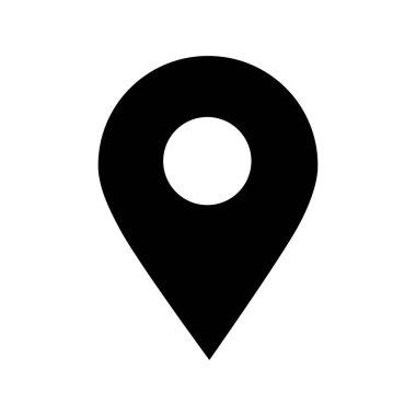 Konum haritası simgesi simgesi. Vektör çizimi. Beyaz arka planda siyah iğne izi var. Düz vektör illüstrasyonu