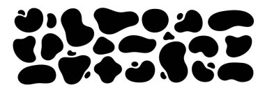 Soyut organik şekiller belirlendi. Vektör çizimi. Sıvı organik kabarcıklar. Kıvrık sıvı şekilleri. Soyut sıvı kabarcıklar. Dalgalı farklı şekiller. Yumuşak, yuvarlak bir arka plan. Yuvarlak düzensiz biçimler.