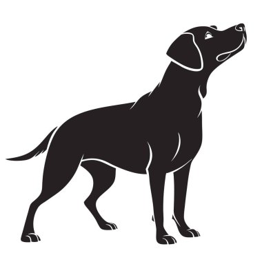 Şeffaf arkaplanda köpek silueti çizimi izole edildi. Oturan köpek düz siyah çizim