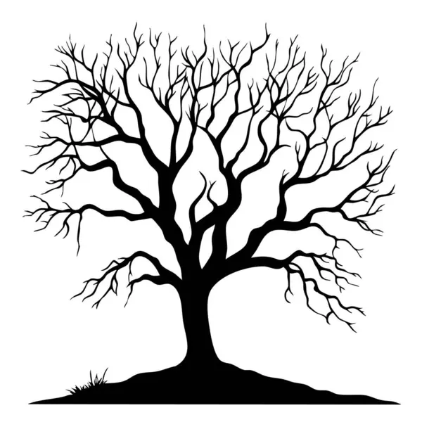 Beyaz arka planda izole edilmiş ağaç silueti. Ağaç yassı siyah çizim.