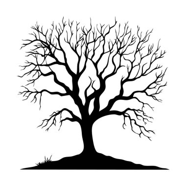 Beyaz arka planda izole edilmiş ağaç silueti. Ağaç yassı siyah çizim.