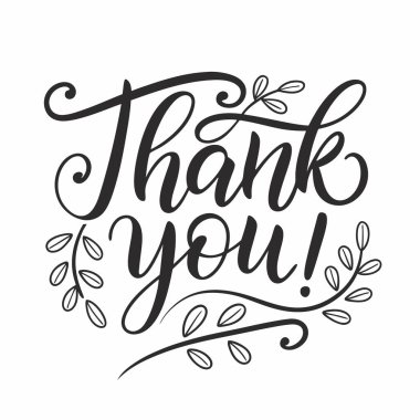 Beyaz arka planda el yazısıyla yazılmış mektuplar için teşekkürler. Çiçek desenli el yazısı yazı stili