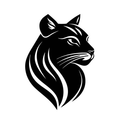 Luchs baş siyah vektör izi. Beyaz arka planda vahşi kedi dövmesi çizimi.