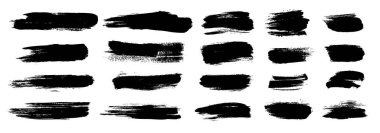 Mürekkep fırçası darbeleri hazır. Siyah grunge lekesi koleksiyonu. Sanatsal pis siyah boya darbeleri