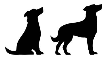 Beyaz arka planda köpek siluetleri. Köpek çizimleri seti