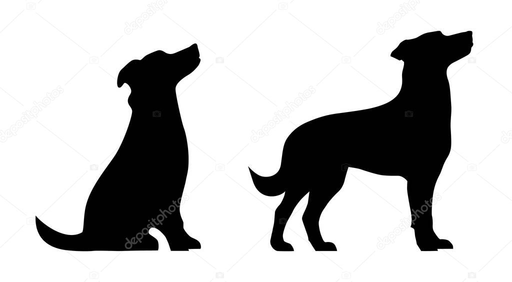 Dog silhouettes on white background. Vector illustrations set