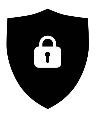 Kalkan simgesi. Düz sembol. Asma kilitli güvenlik işareti