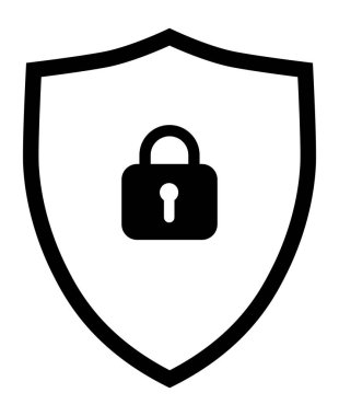 Kalkan simgesi. Düz sembol. Asma kilitli güvenlik işareti